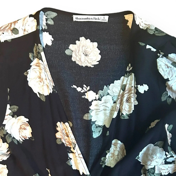 Abercombie & Fitch Floral Wrap Dress Long Sleeve Black Pink Women’s Size small - Picture 2 of 7